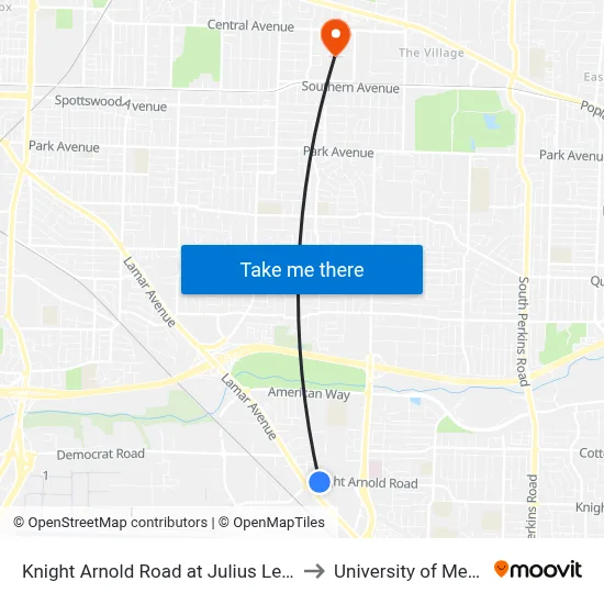 Knight Arnold Road at Julius Lewis Drive to University of Memphis map