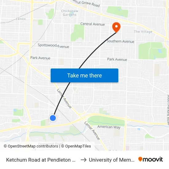Ketchum Road at Pendleton Street to University of Memphis map