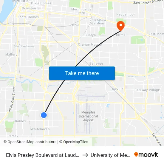 Elvis Presley Boulevard at Laudeen Drive to University of Memphis map