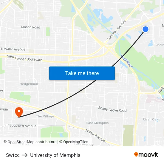 Swtcc to University of Memphis map