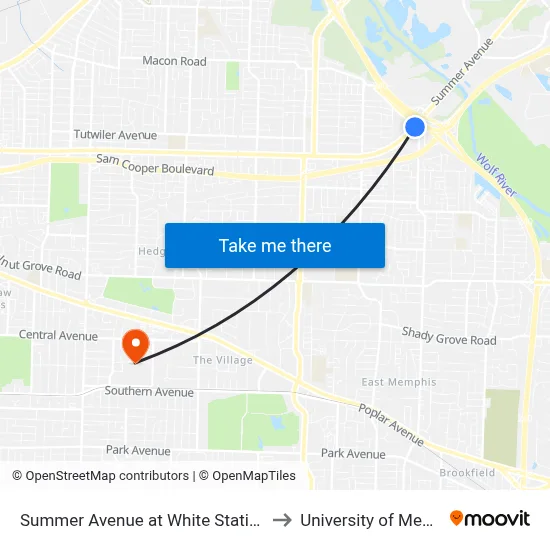 Summer Avenue at White Station Road to University of Memphis map