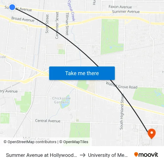 Summer Avenue  at Hollywood Street to University of Memphis map