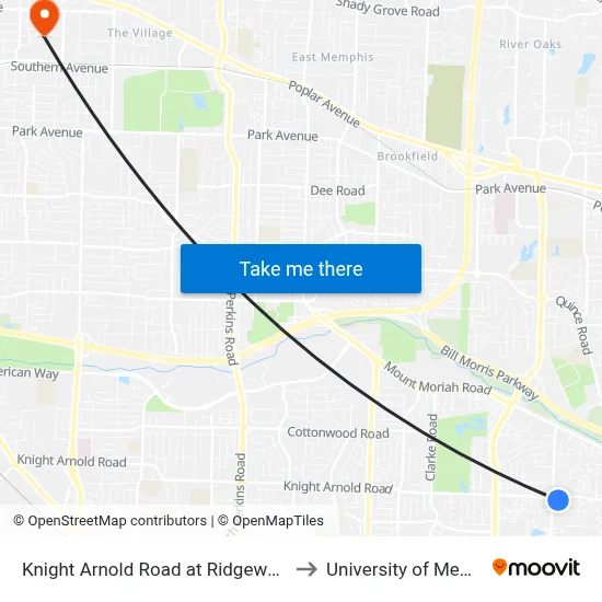 Knight Arnold Road at Ridgeway Road to University of Memphis map