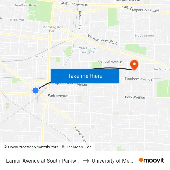 Lamar Avenue at South Parkway East to University of Memphis map