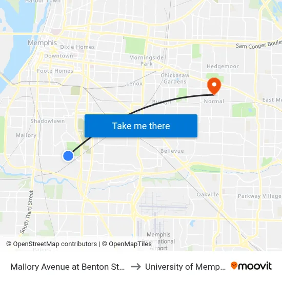 Mallory Avenue at Benton Street to University of Memphis map