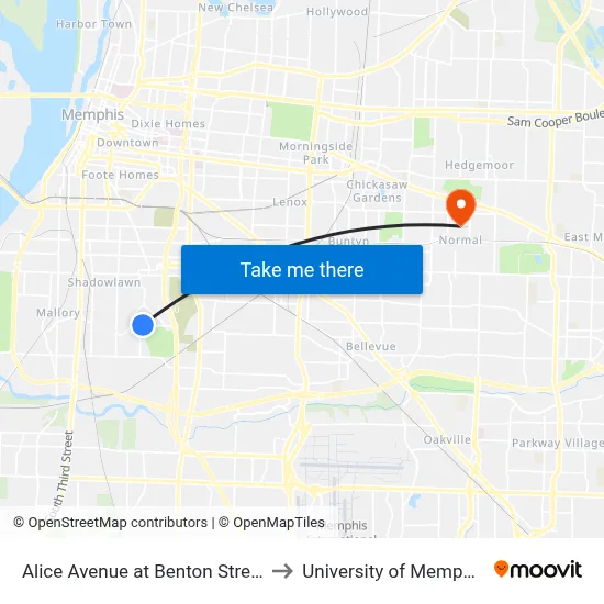 Alice Avenue at Benton Street to University of Memphis map