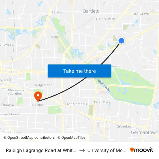 Raleigh Lagrange Road at Whitten Road to University of Memphis map
