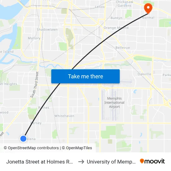 Jonetta Street at Holmes Road to University of Memphis map
