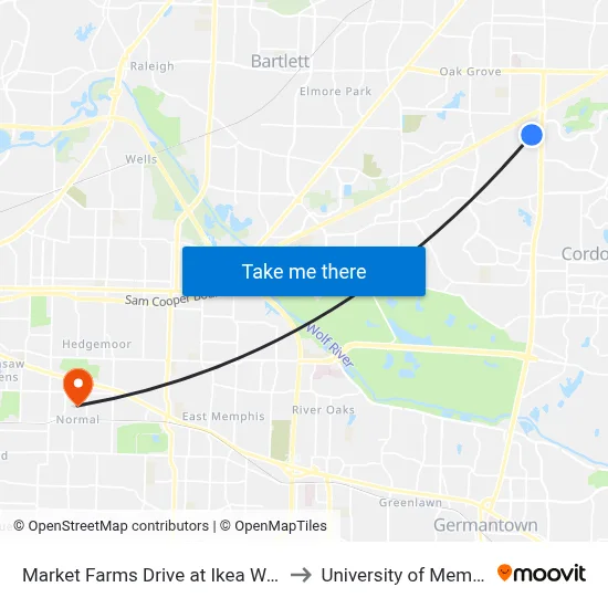 Market Farms Drive at Ikea Way Sb to University of Memphis map