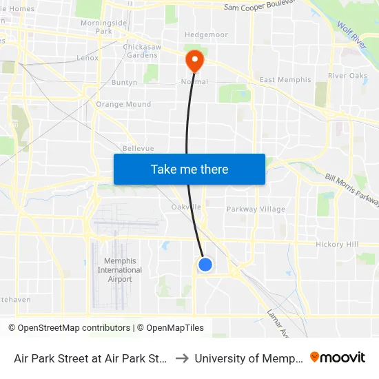 Air Park Street at Air Park Street to University of Memphis map