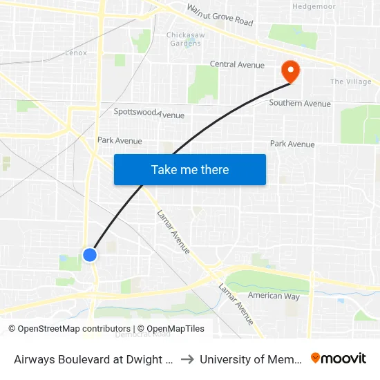 Airways Boulevard at Dwight Road to University of Memphis map