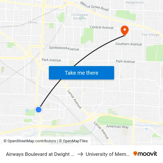 Airways Boulevard at Dwight Road to University of Memphis map