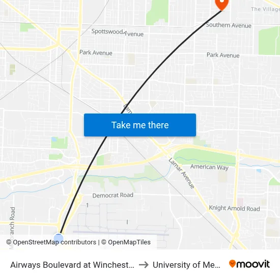 Airways Boulevard at Winchester Road to University of Memphis map