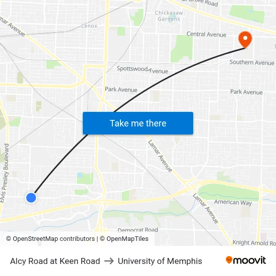 Alcy Road at Keen Road to University of Memphis map