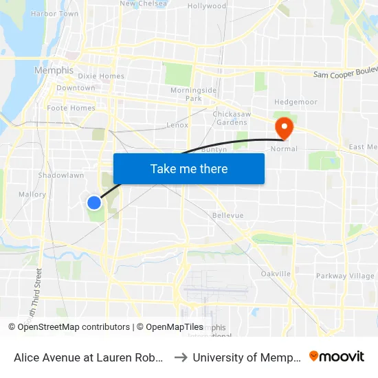 Alice Avenue at Lauren Roberts to University of Memphis map