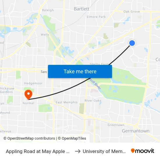 Appling Road at May Apple Drive to University of Memphis map