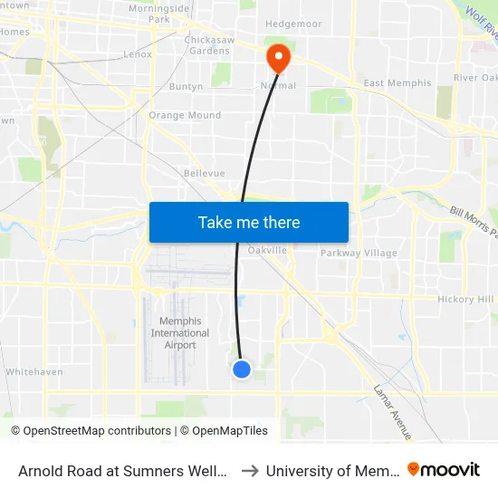 Arnold Road at Sumners Wells Road to University of Memphis map