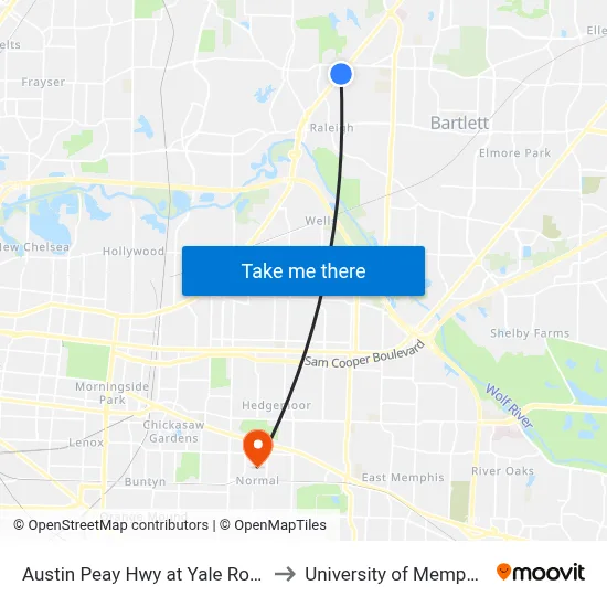 Austin Peay Hwy at Yale Road to University of Memphis map