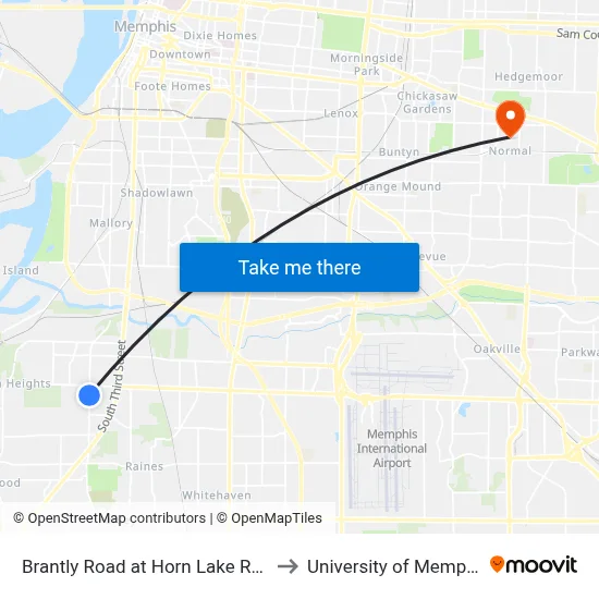 Brantly Road at Horn Lake Road to University of Memphis map