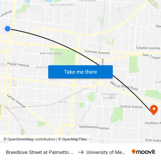 Breedlove Street at Palmetto Avenue to University of Memphis map