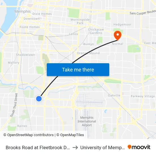 Brooks Road at Fleetbrook Drive to University of Memphis map