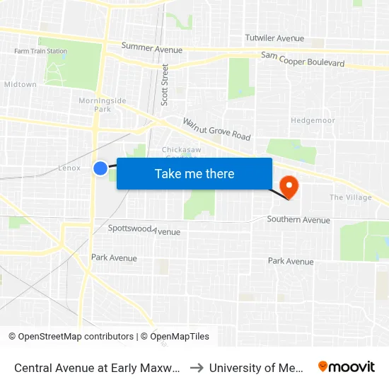 Central Avenue at Early Maxwell Blvd to University of Memphis map