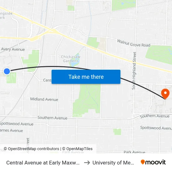 Central Avenue at Early Maxwell Blvd to University of Memphis map