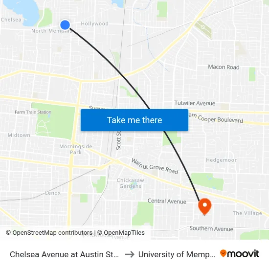 Chelsea Avenue at Austin Street to University of Memphis map