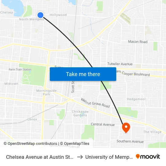 Chelsea Avenue at Austin Street to University of Memphis map