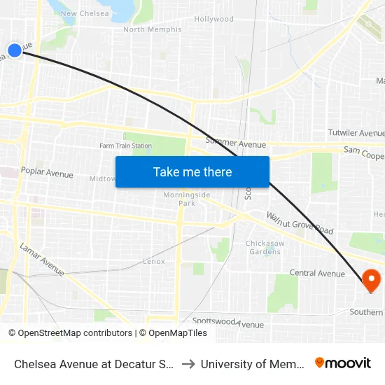Chelsea Avenue at Decatur Street to University of Memphis map