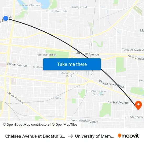 Chelsea Avenue at Decatur Street to University of Memphis map