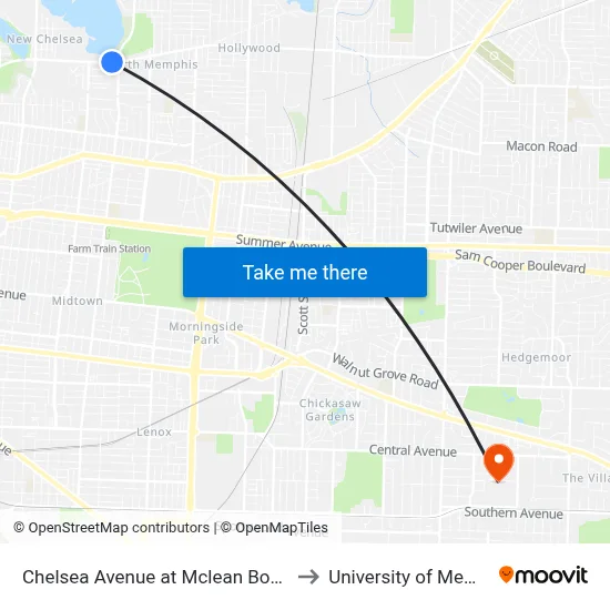 Chelsea Avenue at Mclean Boulevard to University of Memphis map