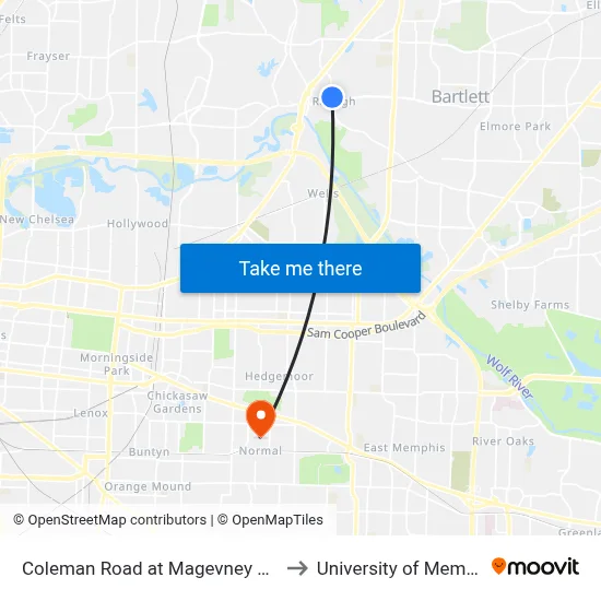 Coleman Road at Magevney Street to University of Memphis map