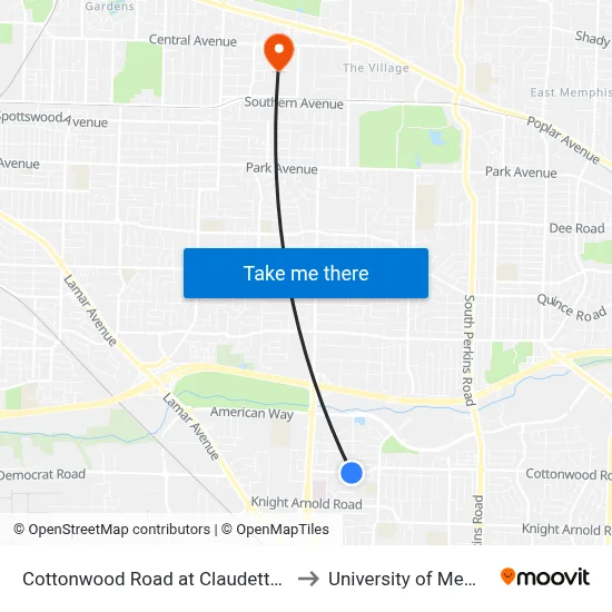 Cottonwood Road at Claudette Road to University of Memphis map