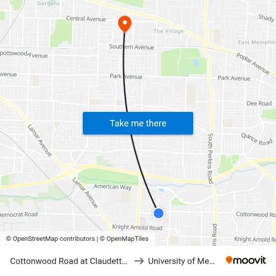 Cottonwood Road at Claudette Road to University of Memphis map