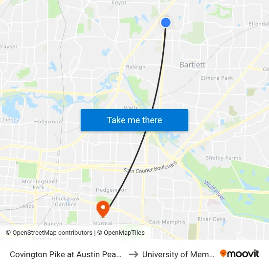Covington Pike at Austin Peay Hwy to University of Memphis map
