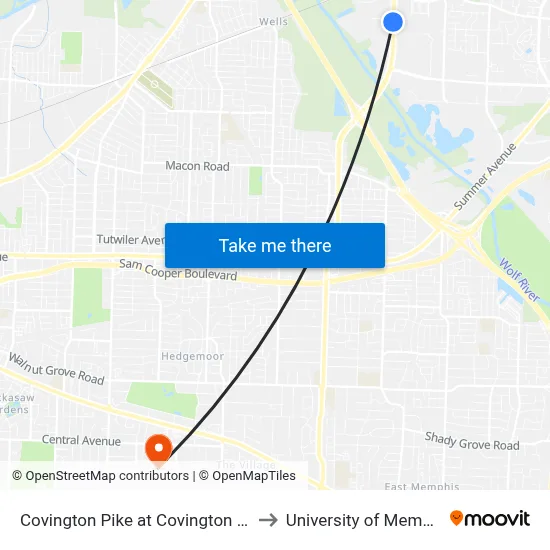 Covington Pike at Covington Way to University of Memphis map