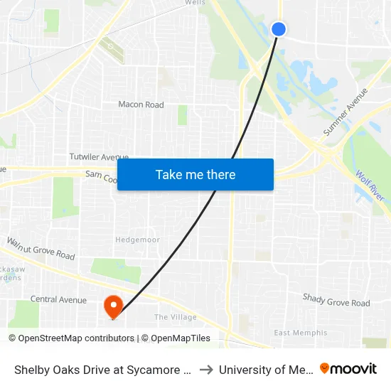 Shelby Oaks Drive at Sycamore View Road to University of Memphis map