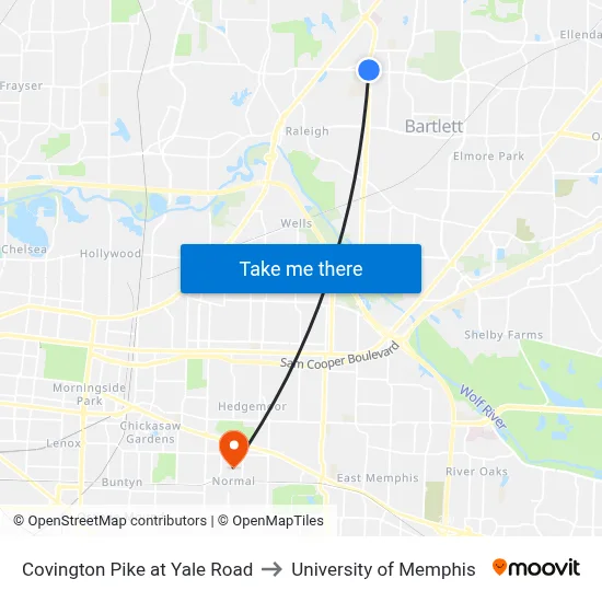 Covington Pike at Yale Road to University of Memphis map