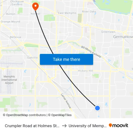 Crumpler Road at Holmes Street to University of Memphis map