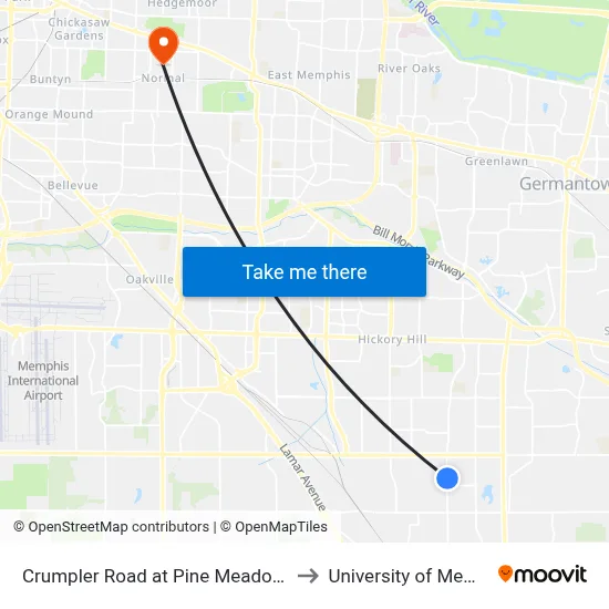 Crumpler Road at Pine Meadow Lane to University of Memphis map