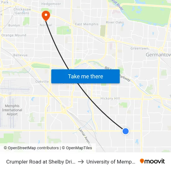 Crumpler Road at Shelby Drive to University of Memphis map