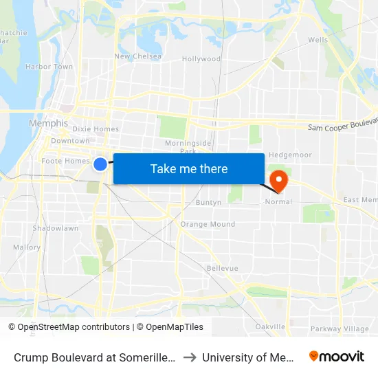 Crump Boulevard at Somerille Street to University of Memphis map