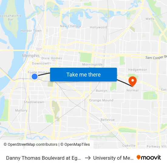 Danny Thomas Boulevard at Egeorgia Ave to University of Memphis map