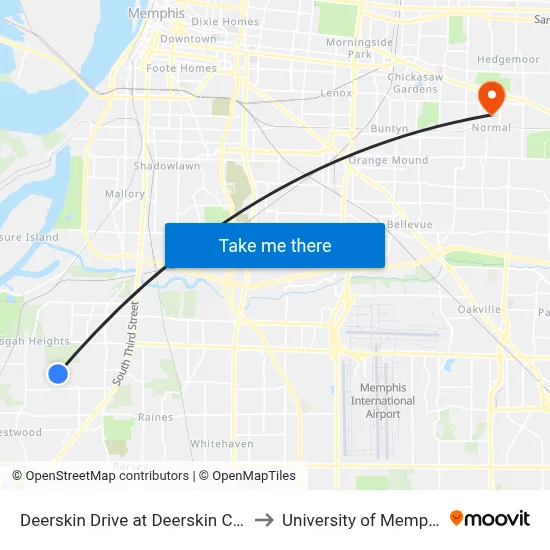 Deerskin Drive at Deerskin Cove to University of Memphis map