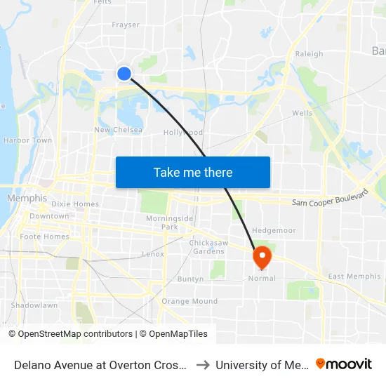 Delano Avenue at Overton Crossing Street to University of Memphis map