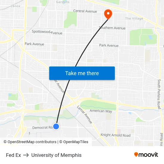 Fed Ex to University of Memphis map