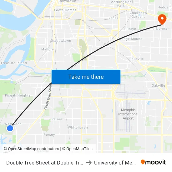 Double Tree Street at Double Tree Cove to University of Memphis map