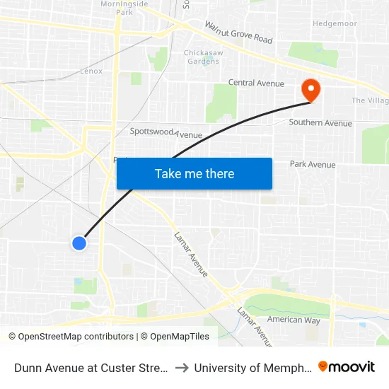Dunn Avenue at Custer Street to University of Memphis map