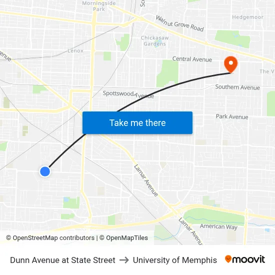Dunn Avenue at State Street to University of Memphis map